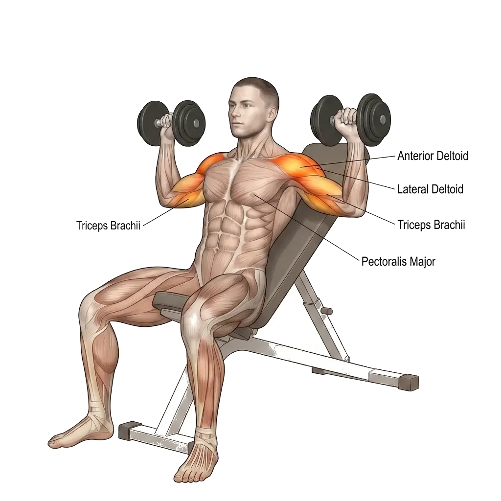Arnold press 5-frame range-of-motion animation