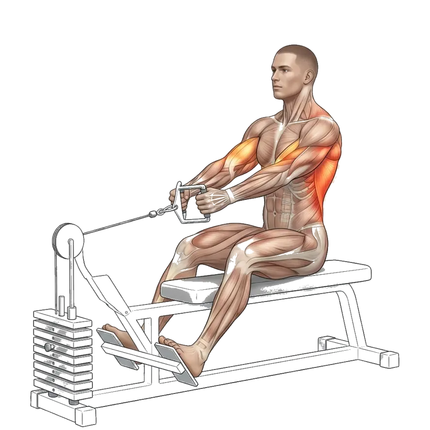 Seated cable row 5-frame range-of-motion animation