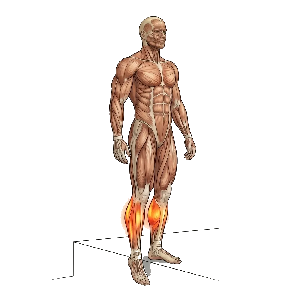Standing calf raise 5-frame range-of-motion animation