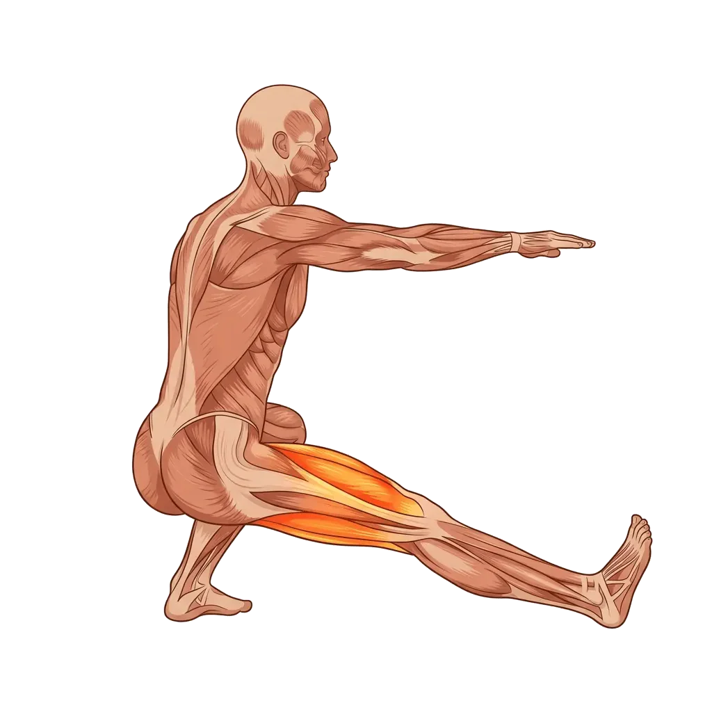 Cossack squat 5-frame range-of-motion animation