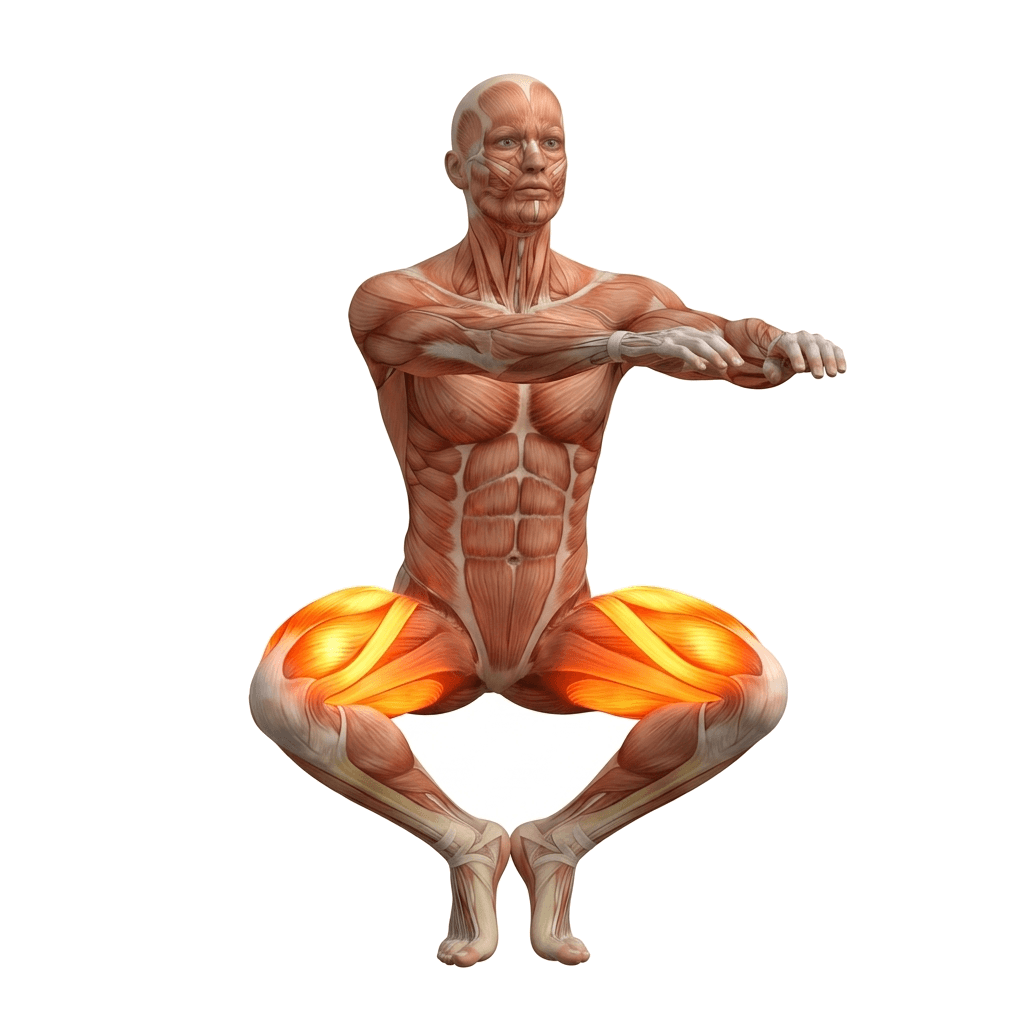 Cyclist squat anatomy diagram.