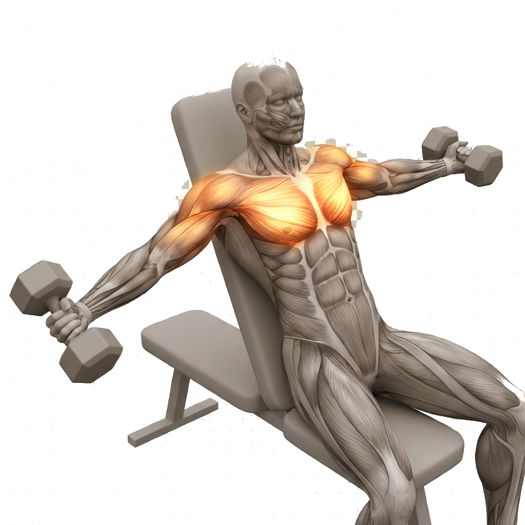 Flat dumbbell fly anatomy diagram.