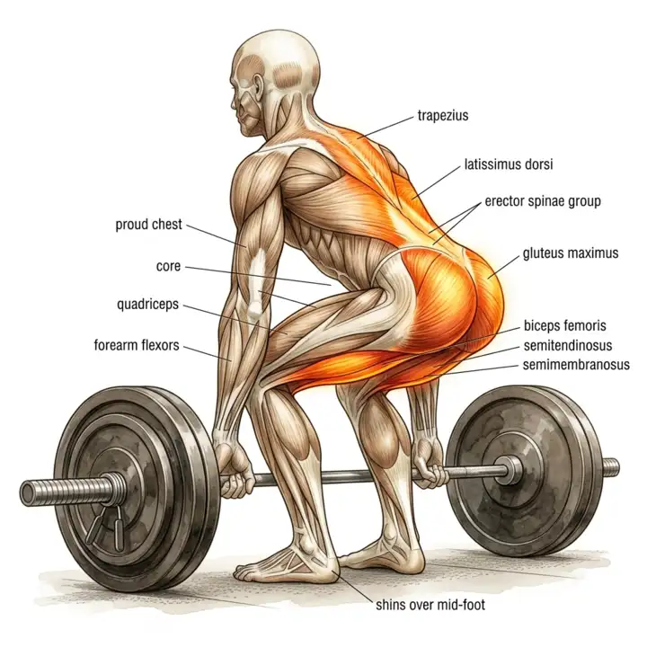 Conventional deadlift 5-frame range-of-motion animation