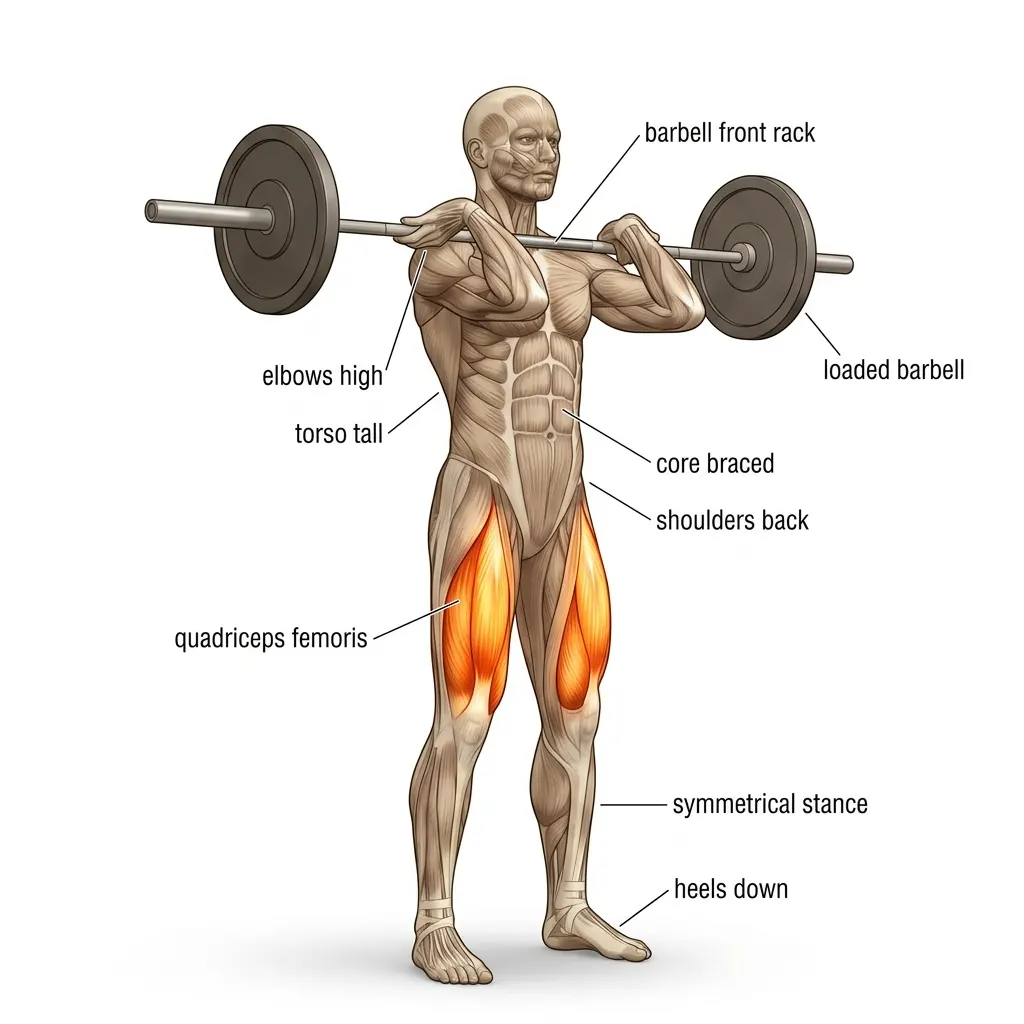 Front squat 5-frame range-of-motion animation