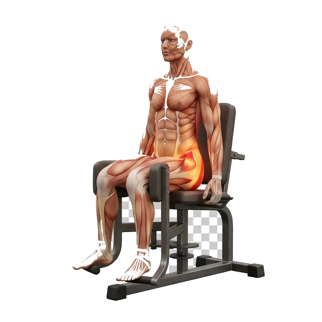 Hip abductor machine 5-frame range-of-motion animation