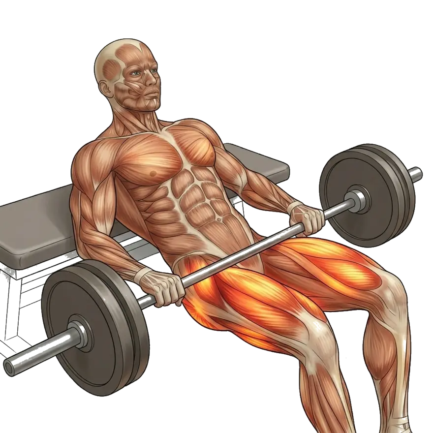 Barbell hip thrust 5-frame range-of-motion animation