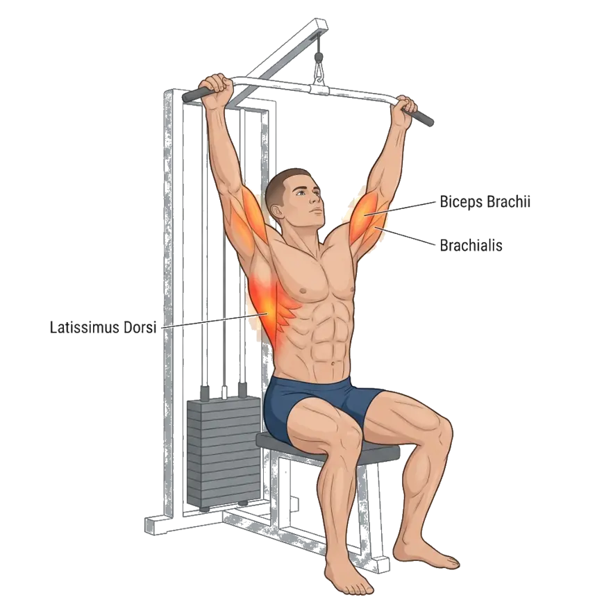 Lat pulldown 5-frame range-of-motion animation