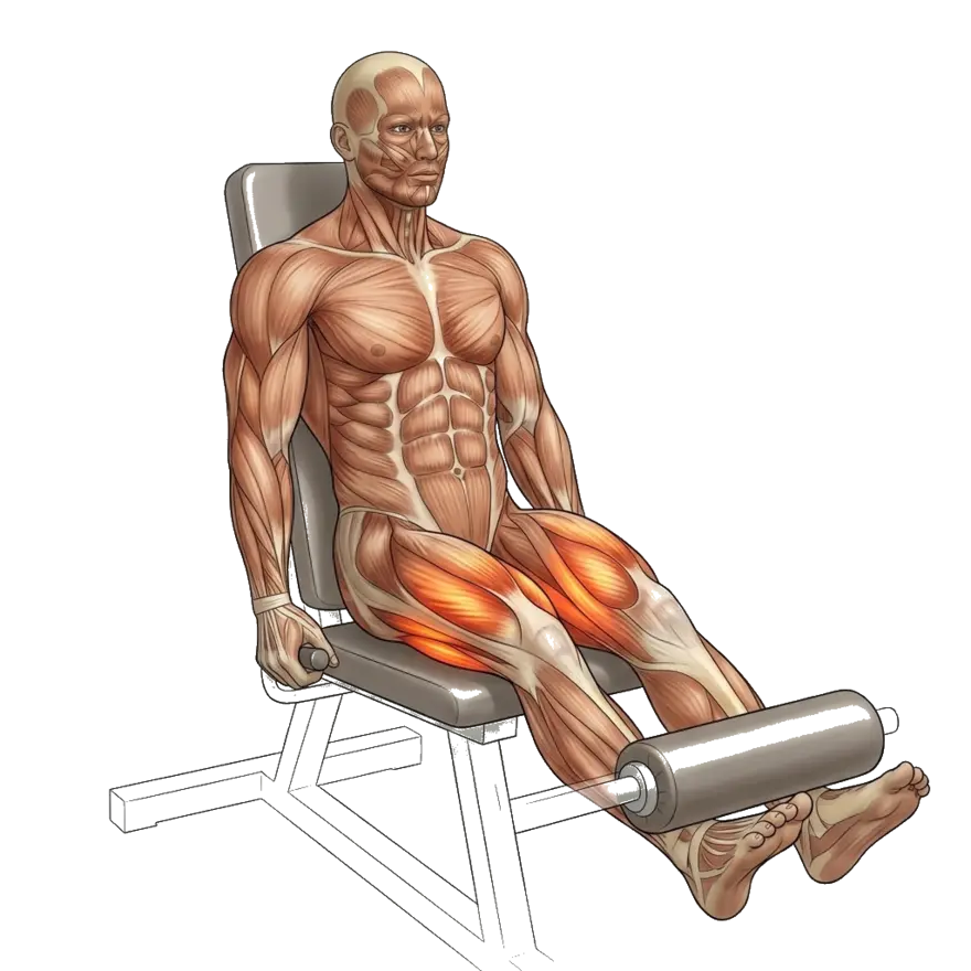 Seated leg curl 5-frame range-of-motion animation