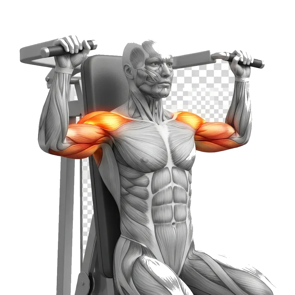 Machine overhead press 5-frame range-of-motion animation