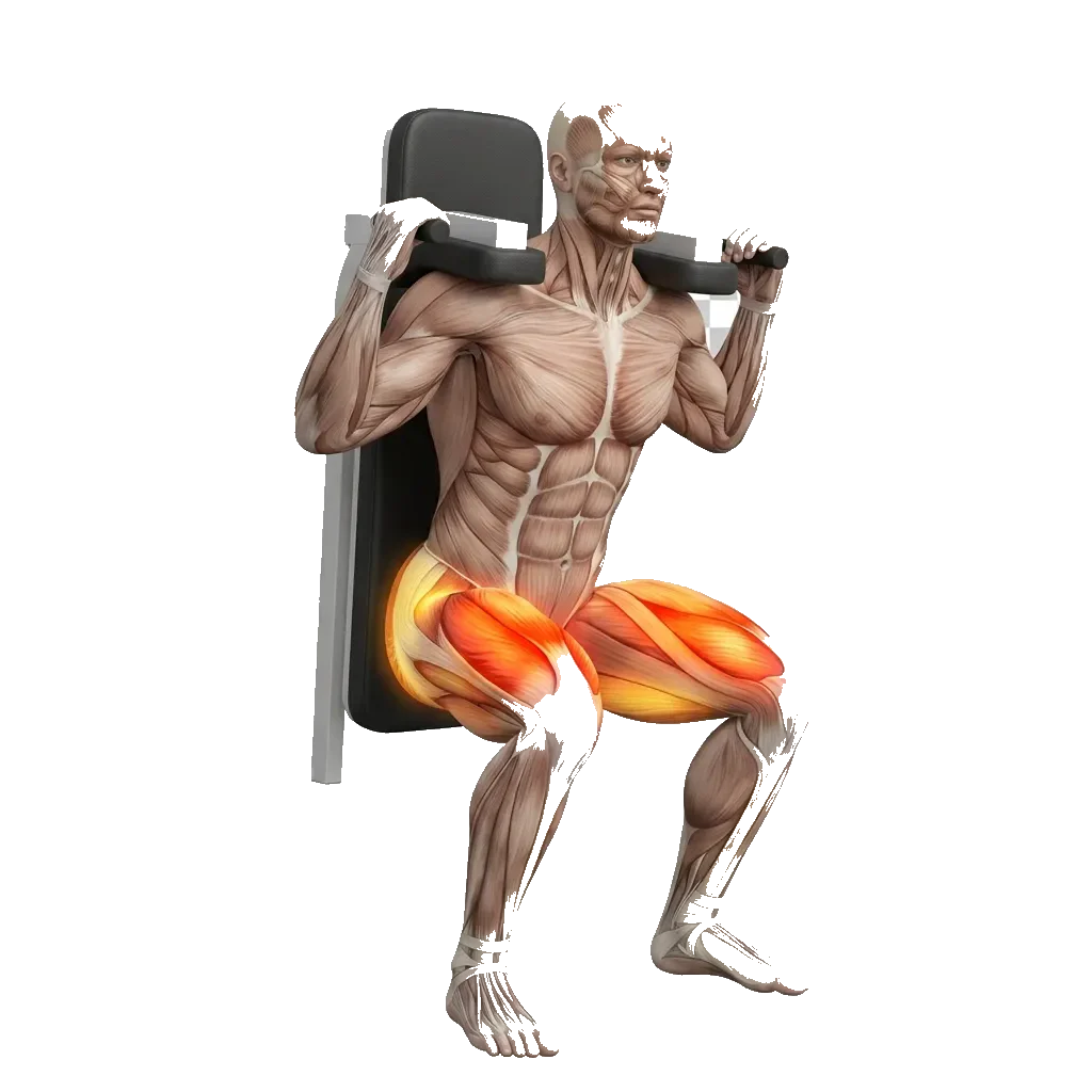 Pendulum squat 5-frame range-of-motion animation