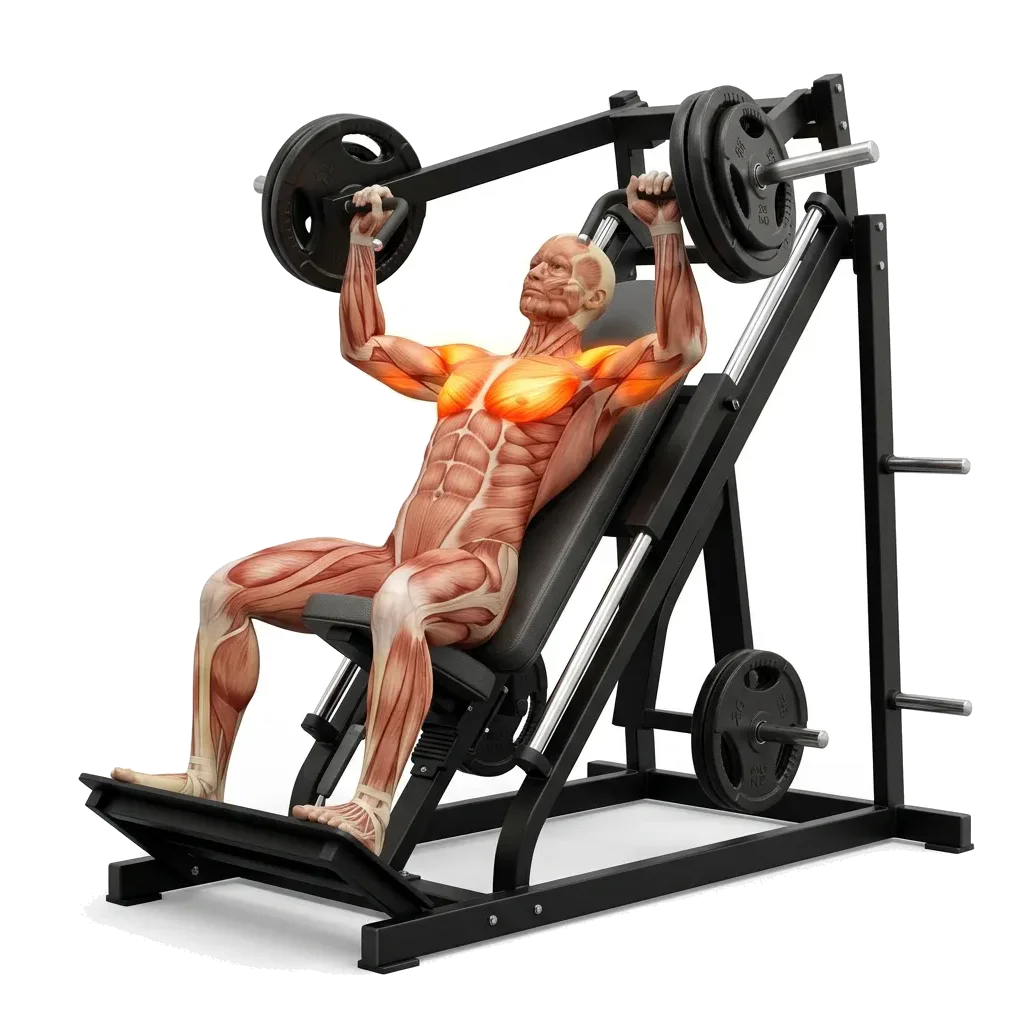 Plate-loaded incline press 5-frame range-of-motion animation