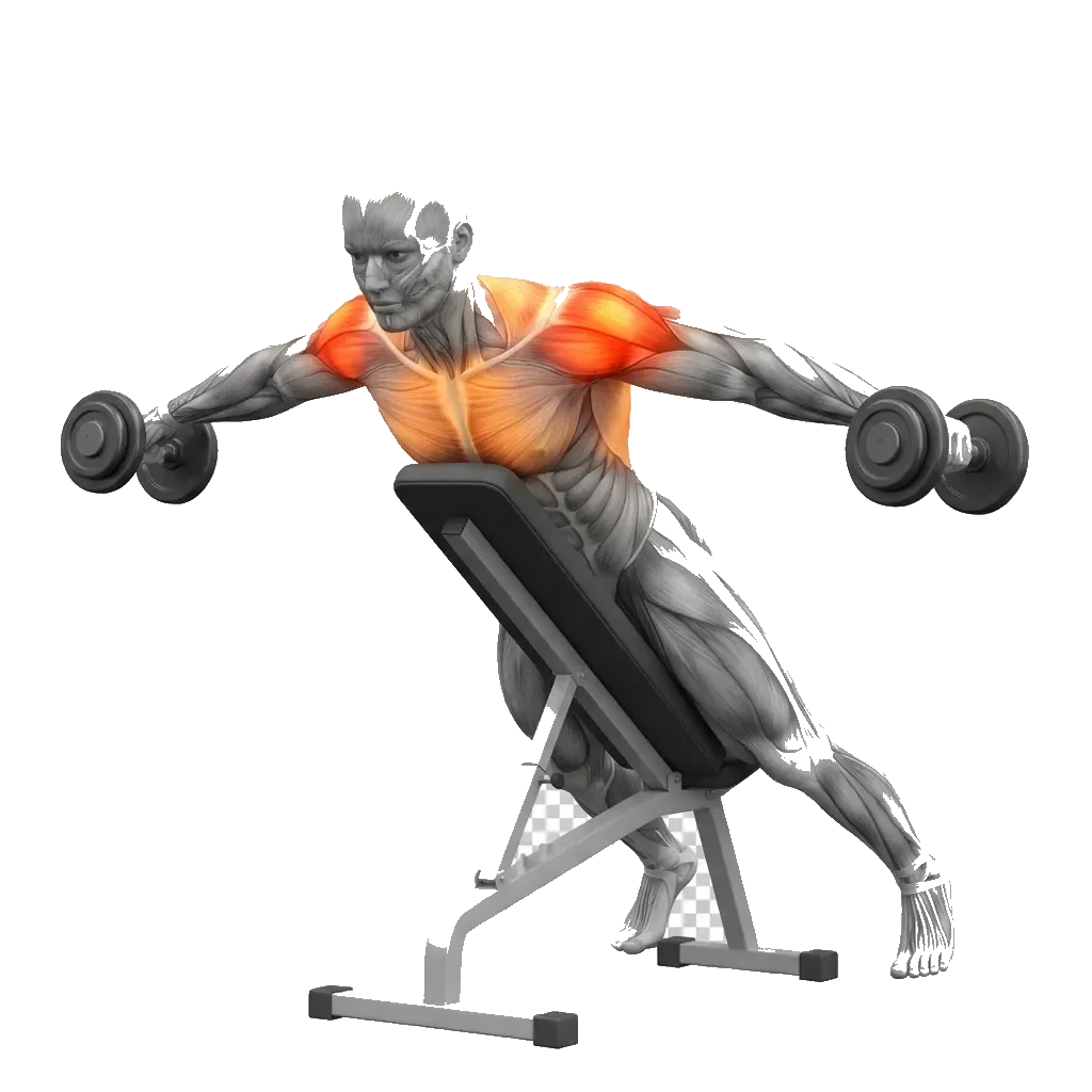Rear-delt DB fly (chest-supported) 5-frame range-of-motion animation