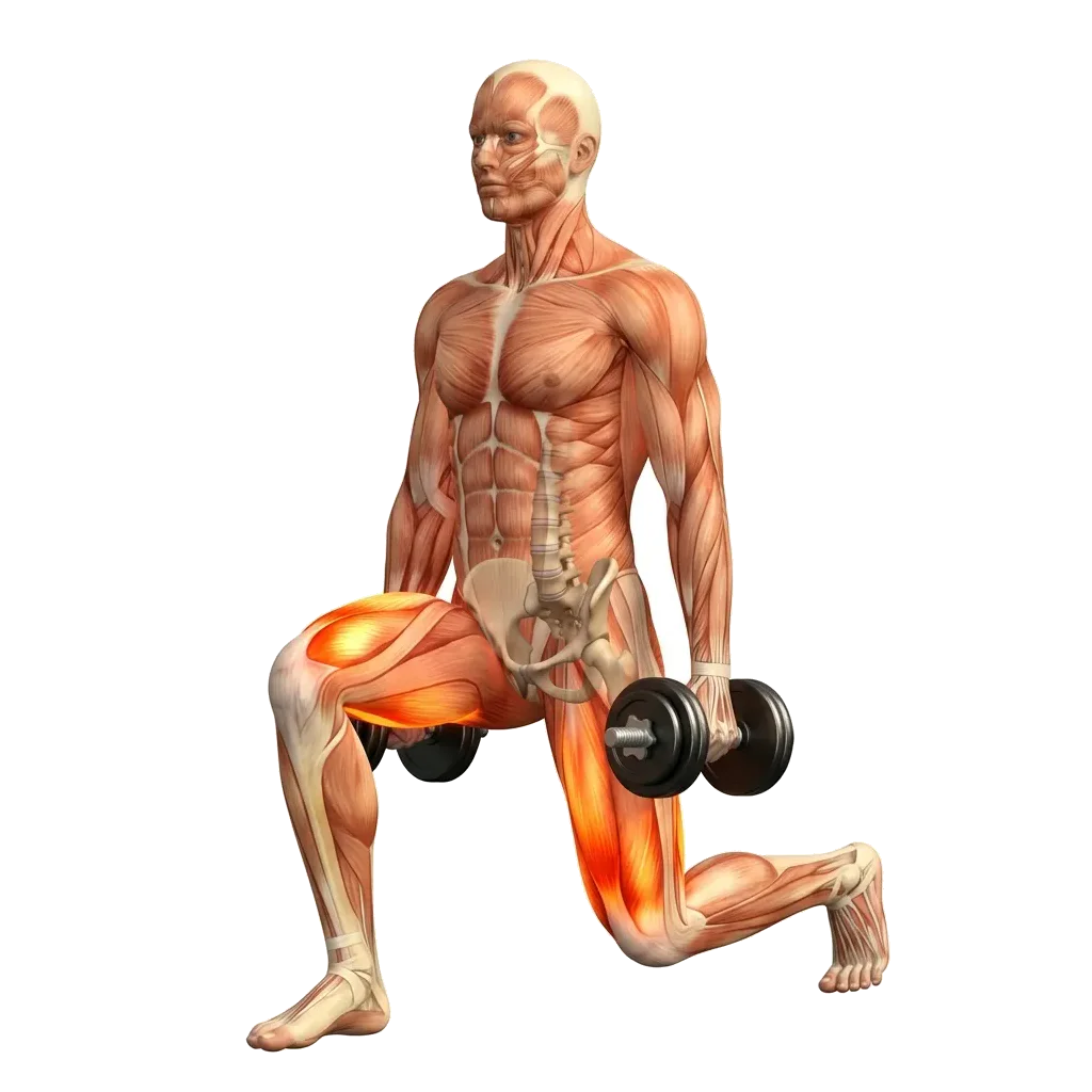Reverse lunge (DB) 5-frame range-of-motion animation