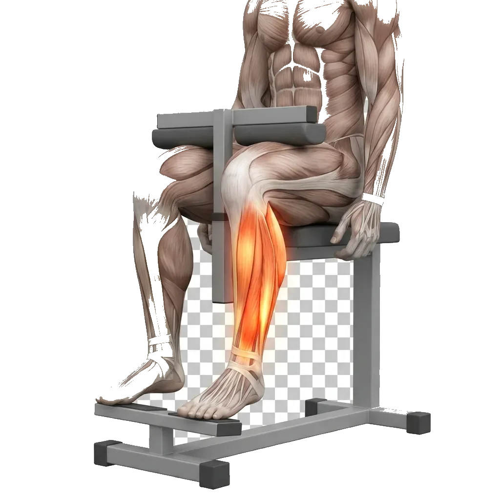 Seated calf raise (soleus) 5-frame range-of-motion animation