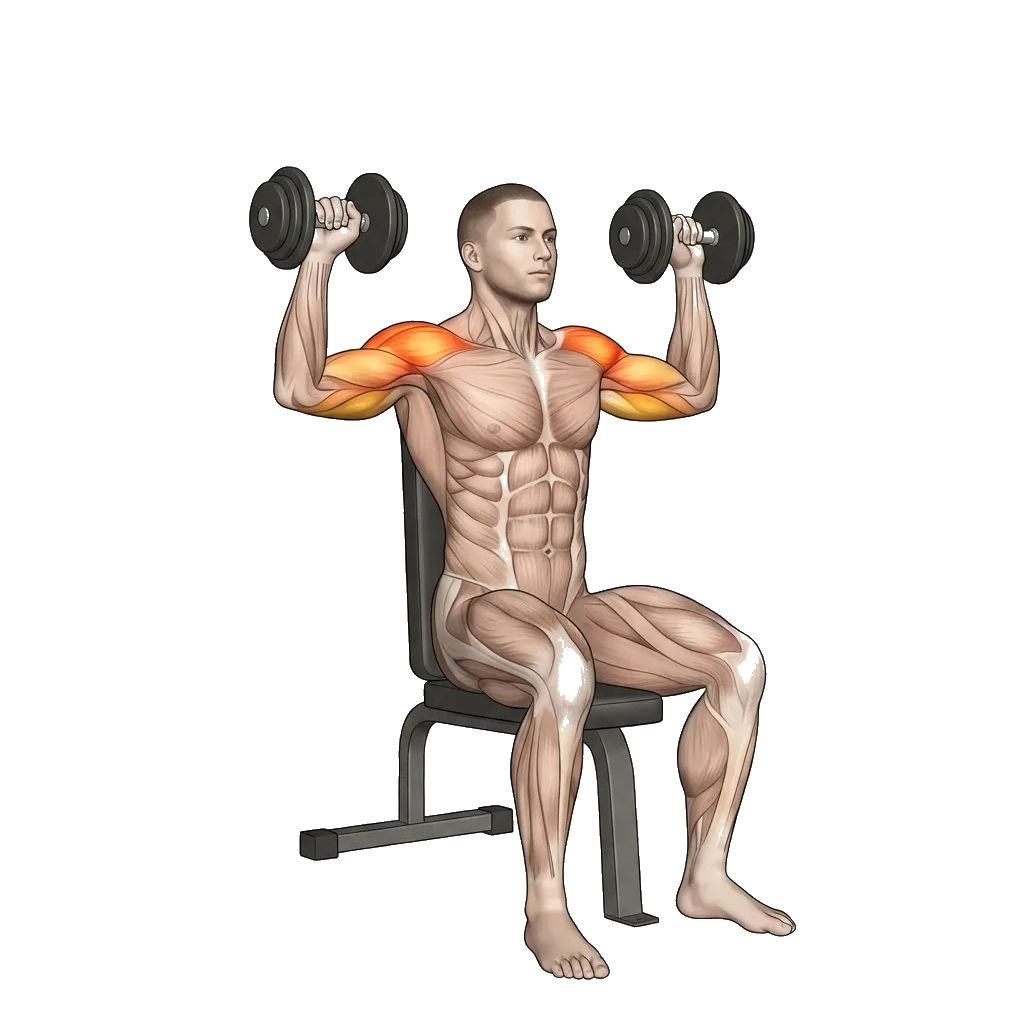 Seated DB overhead press 5-frame range-of-motion animation