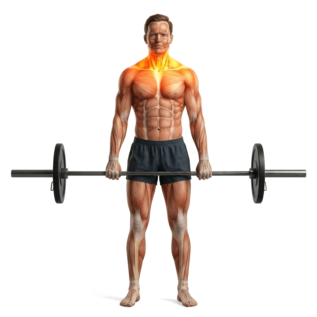 Barbell shrug anatomy diagram.