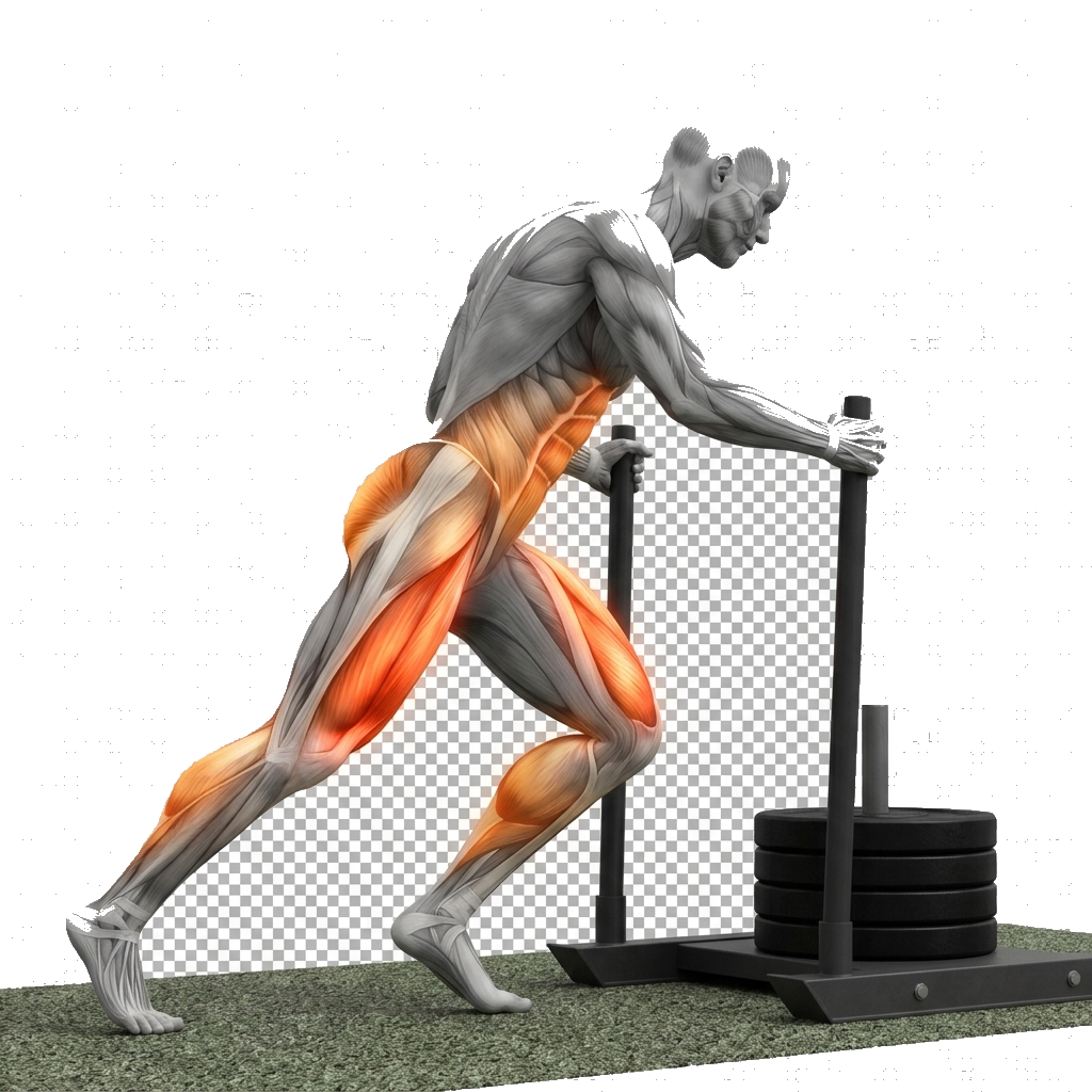 Sled push anatomy diagram.