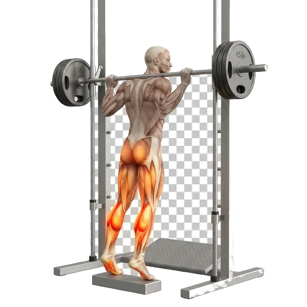 Smith machine calf raise 5-frame range-of-motion animation