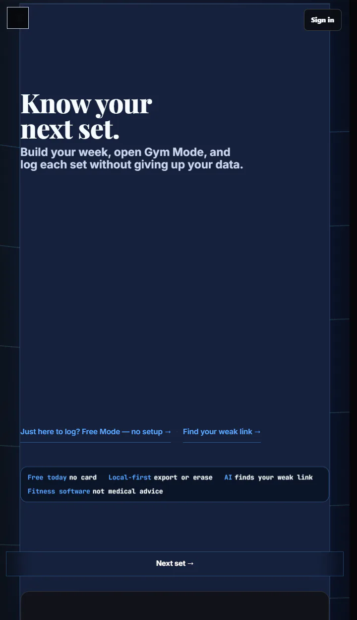 Eccentryx dark home hero showing Know your next set.